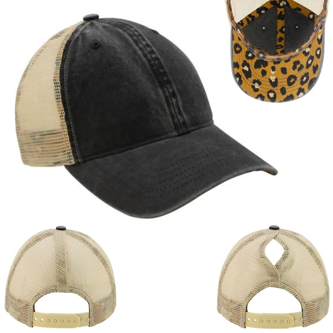 12 Infinity Ponytail Cap with Leather Patch