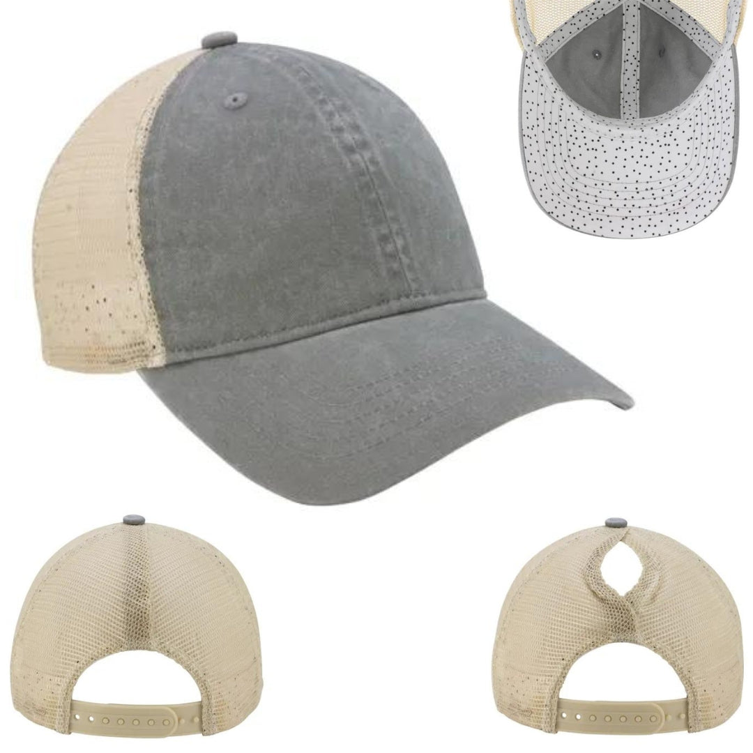 12 Infinity Ponytail Cap with Leather Patch