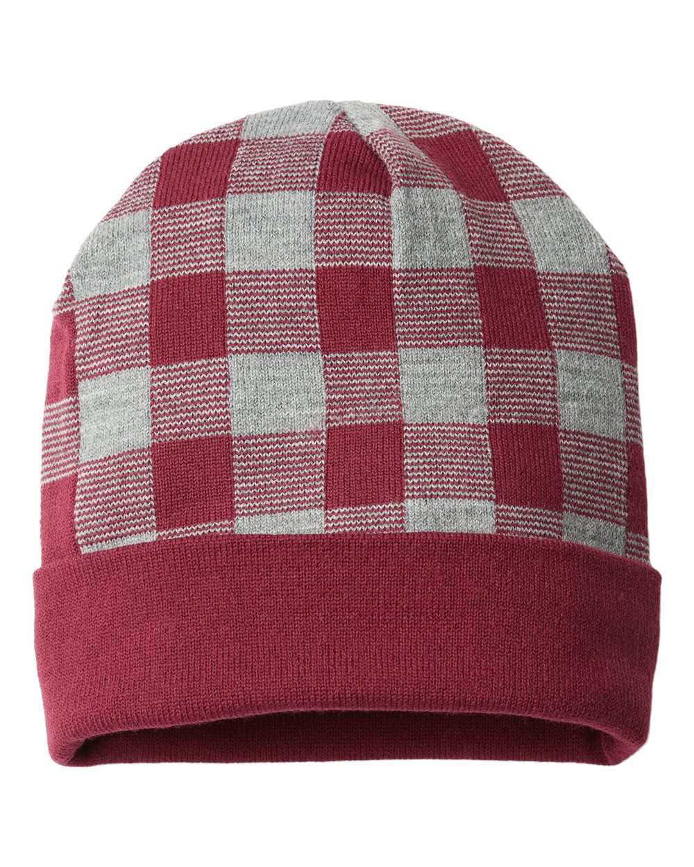Plaid Stocking Hat with Leather Patch