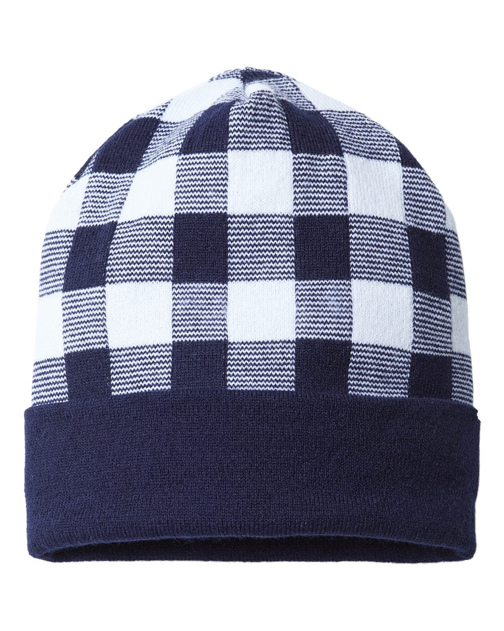 Plaid Stocking Hat with Leather Patch