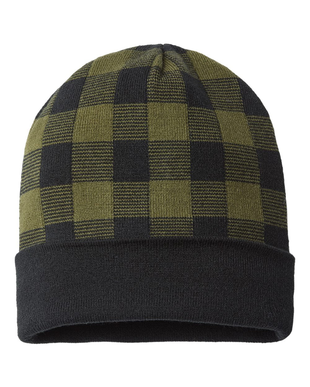 Plaid Stocking Hat with Leather Patch