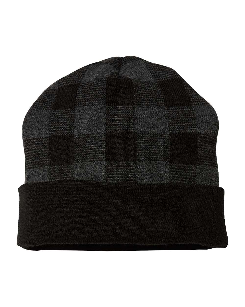 Plaid Stocking Hat with Leather Patch