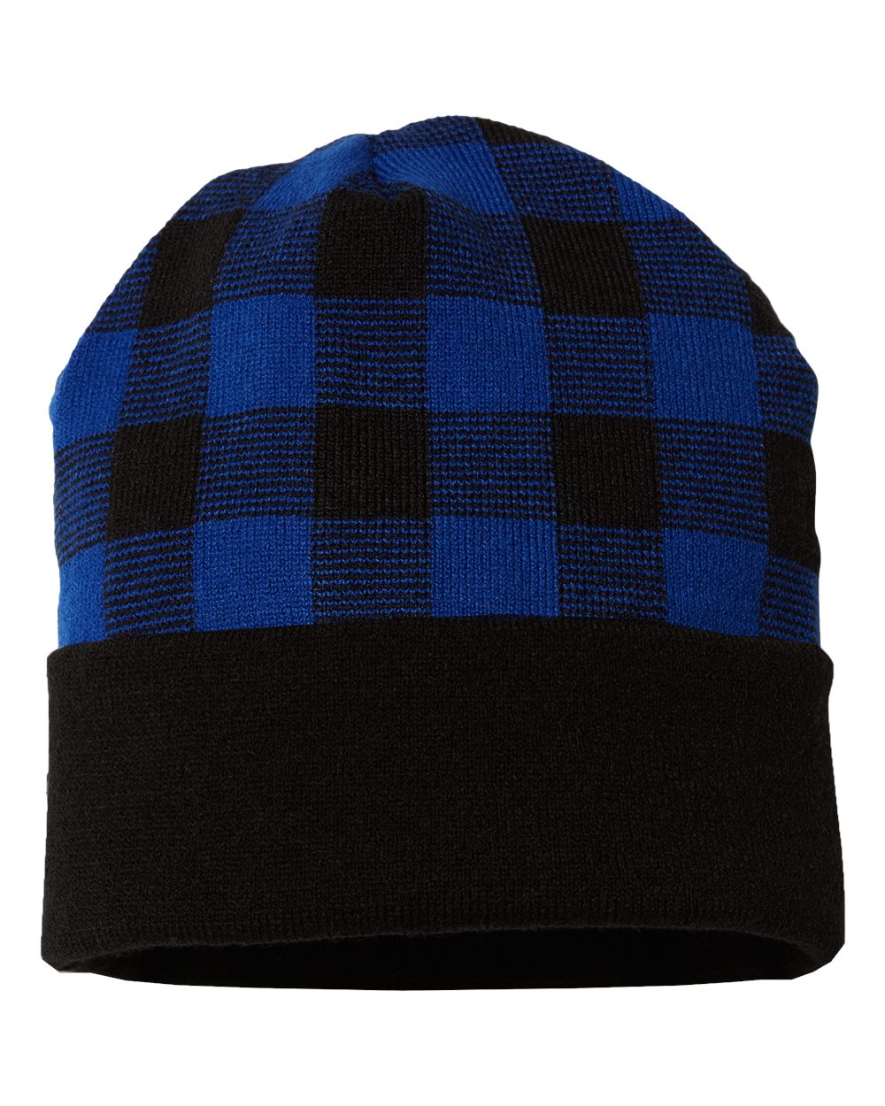 Plaid Stocking Hat with Leather Patch
