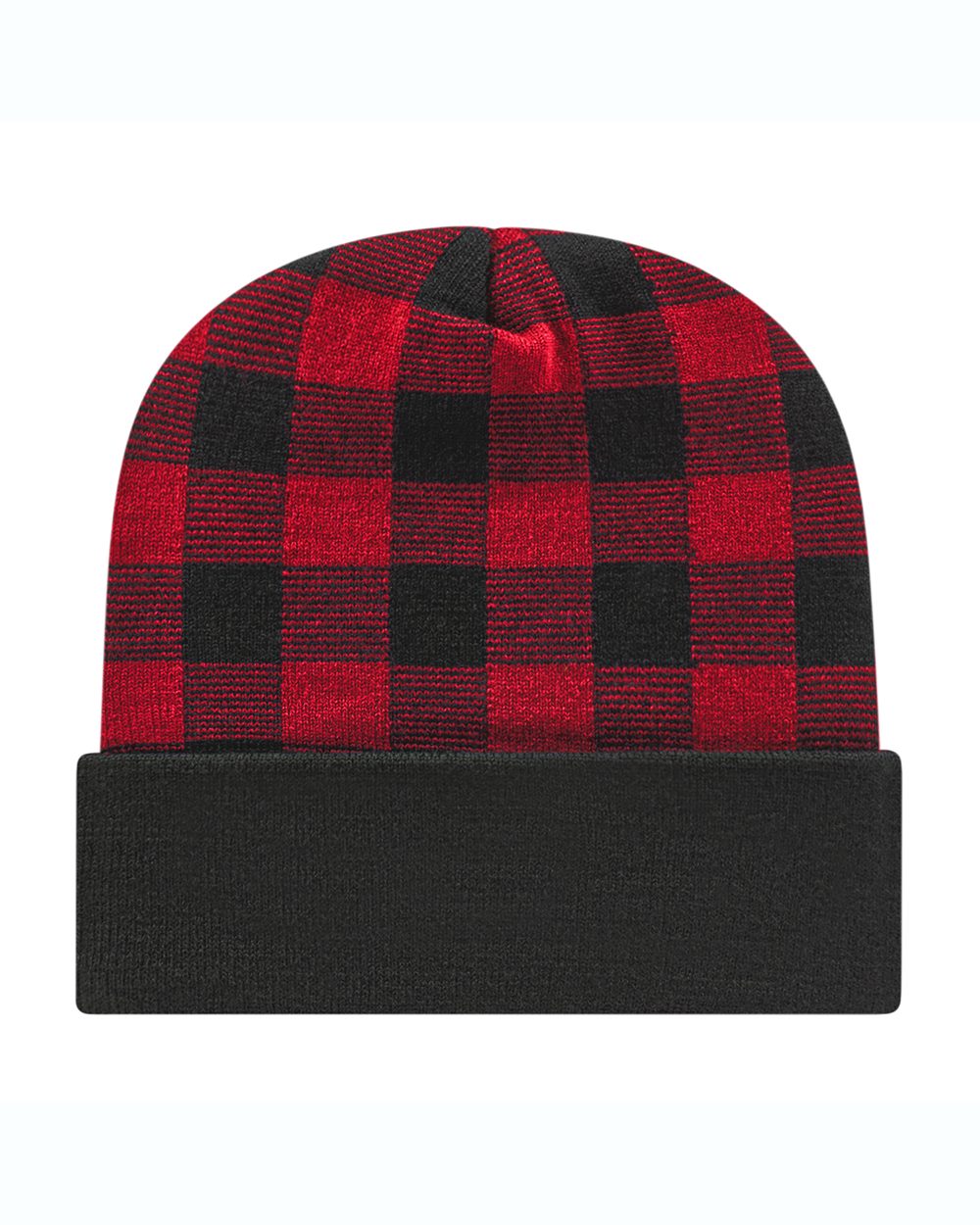 Plaid Stocking Hat with Leather Patch