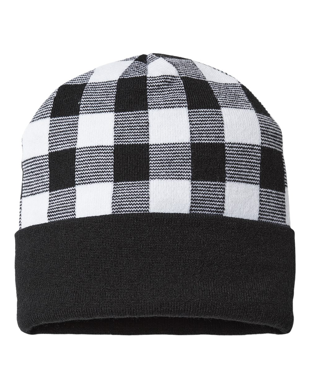 Plaid Stocking Hat with Leather Patch