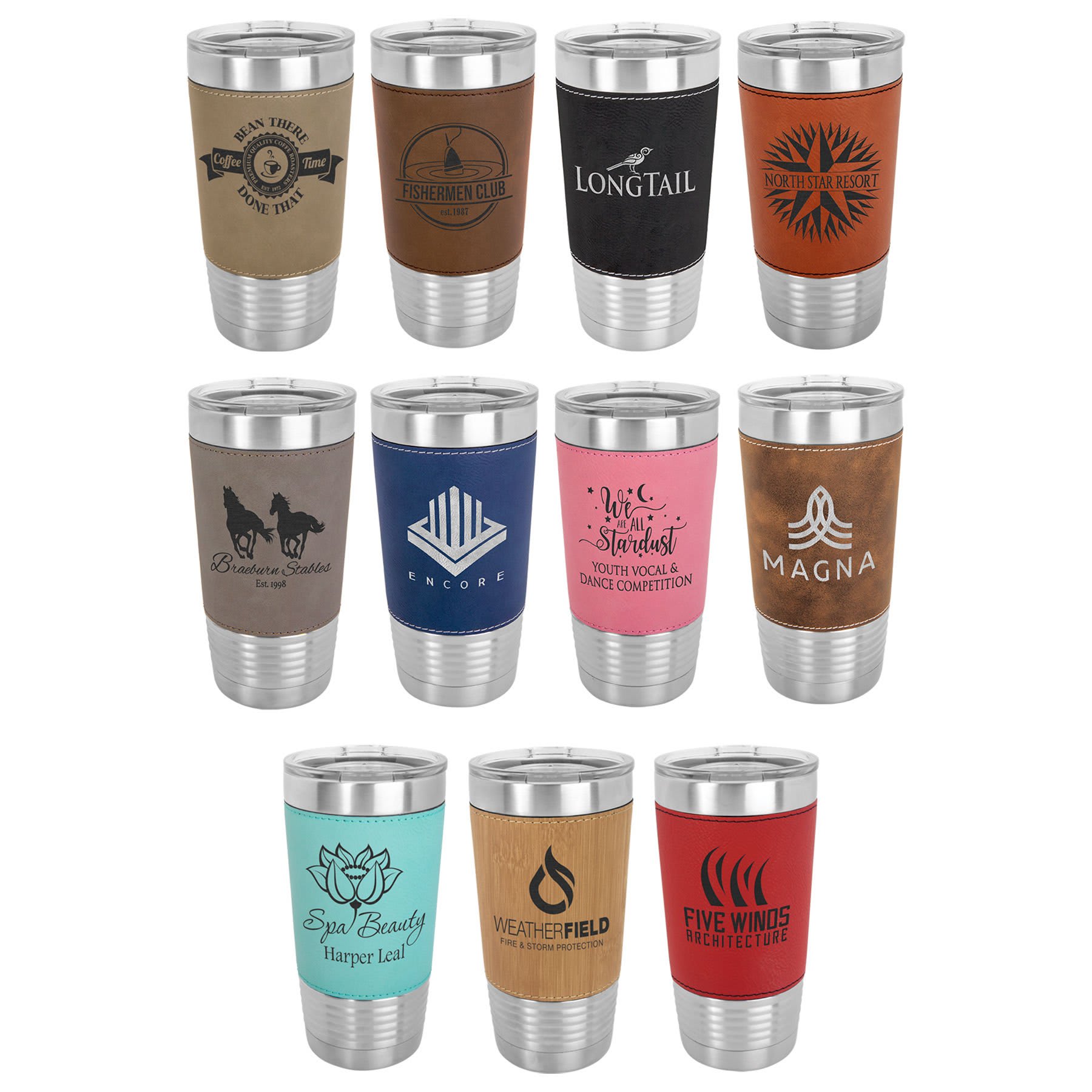 (12) 20oz Leather Wrapped Tumblers