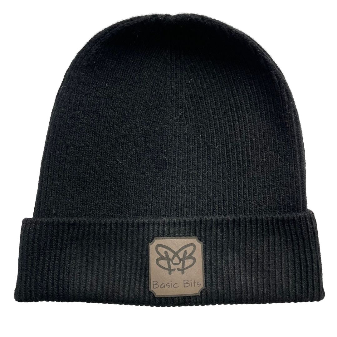 12 Cashmere Blend Cuffed Hat with Leather Patch