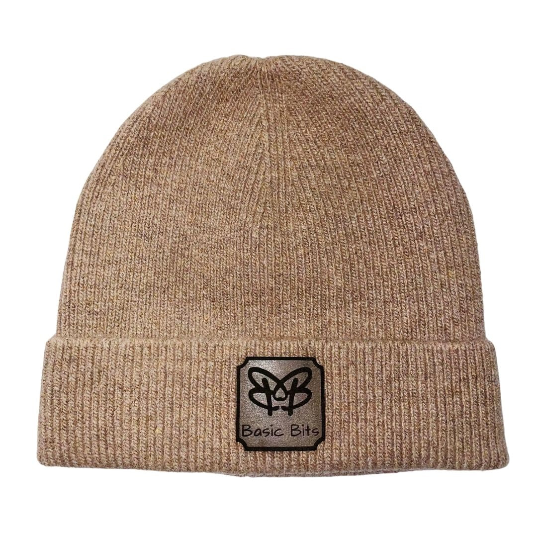 12 Cashmere Blend Cuffed Hat with Leather Patch