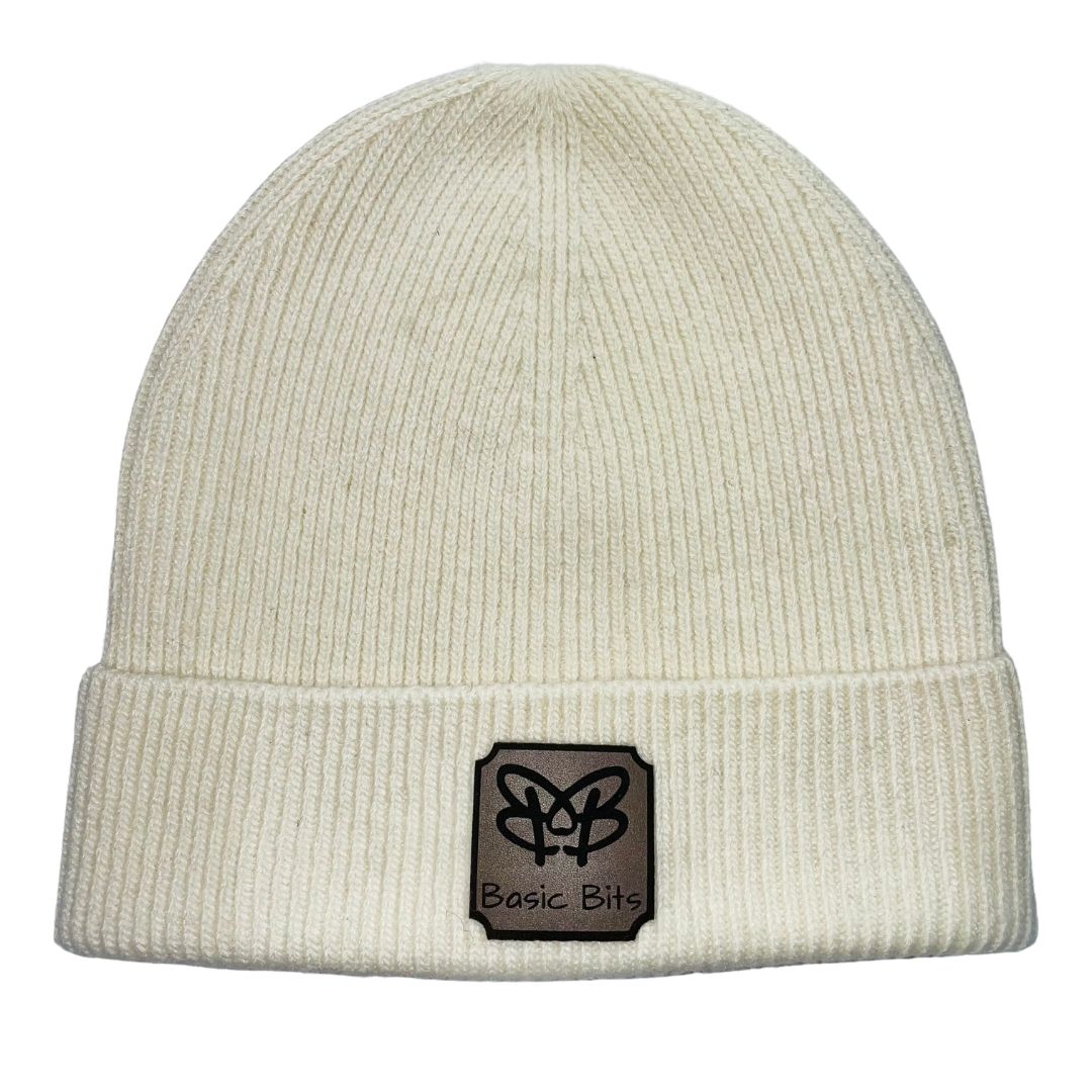 12 Cashmere Blend Cuffed Hat with Leather Patch